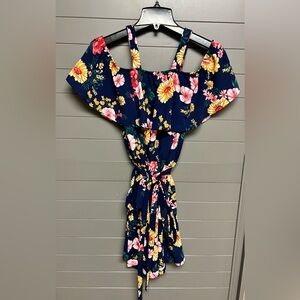NWOT SHEIN Floral Off-Shoulder Romper, Navy/Multicolored